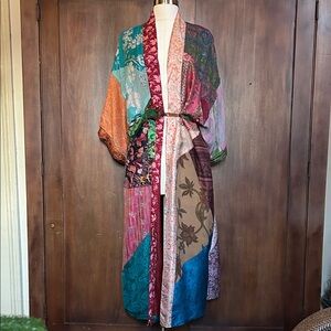 Vintage Sacred Threads Multicolor Patchwork Kimono Robe L